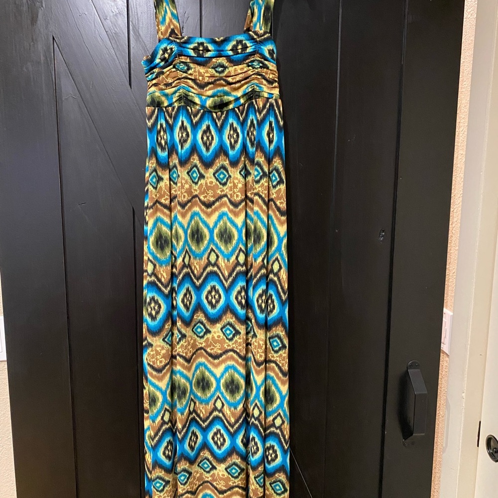 Bohemian Maxi Dress in Blue and Brown